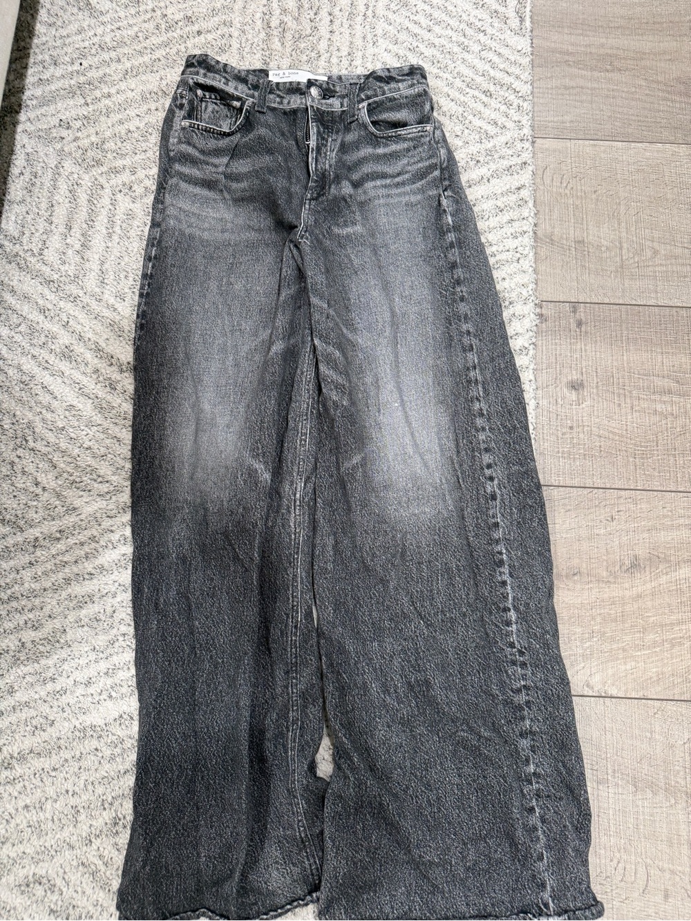 rag & bone High-Rise Wide-Leg Jeans in Washed Black